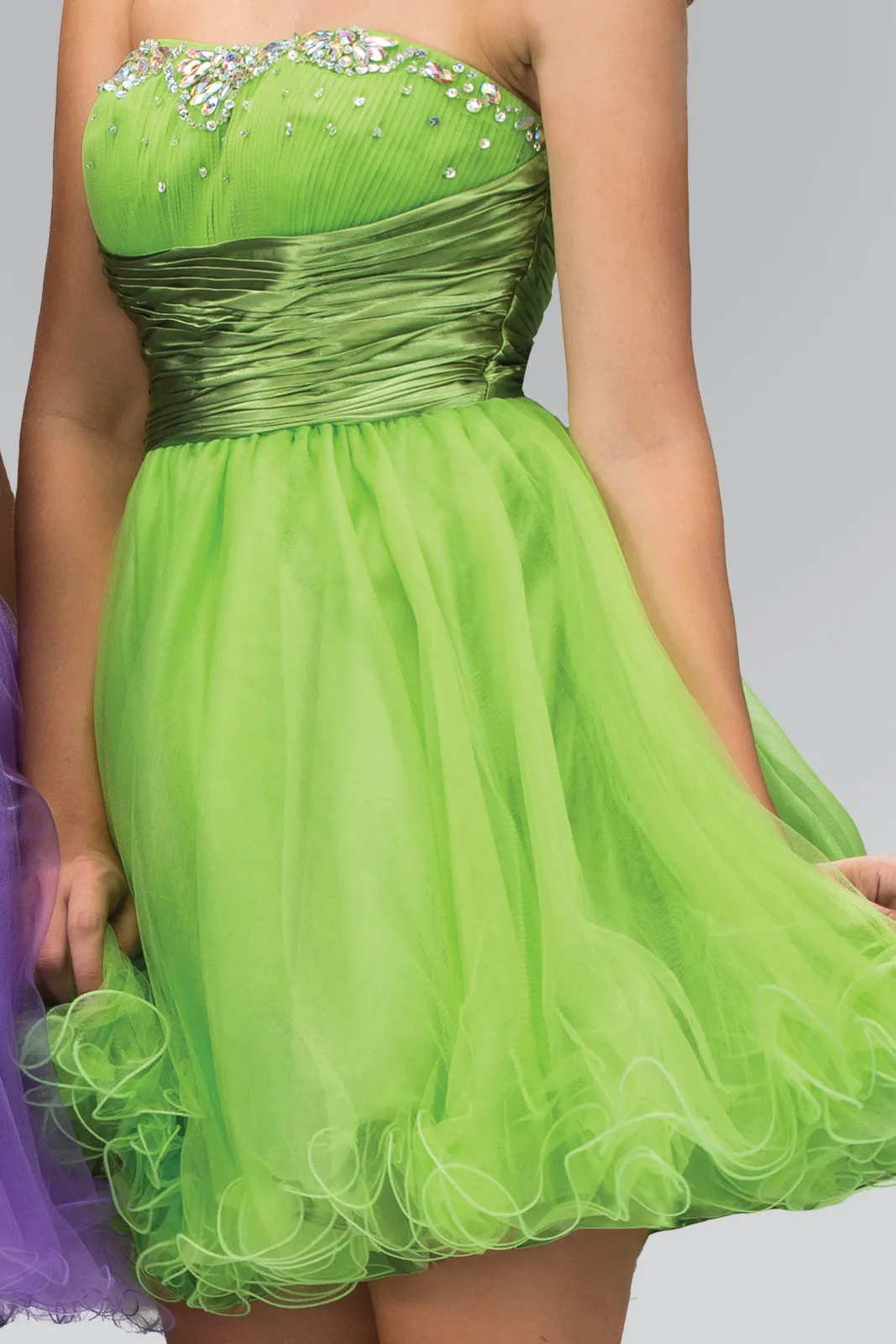 Elizabeth K - GS1052 - Sweetheart Beaded Tulle Cocktail Dress - Short