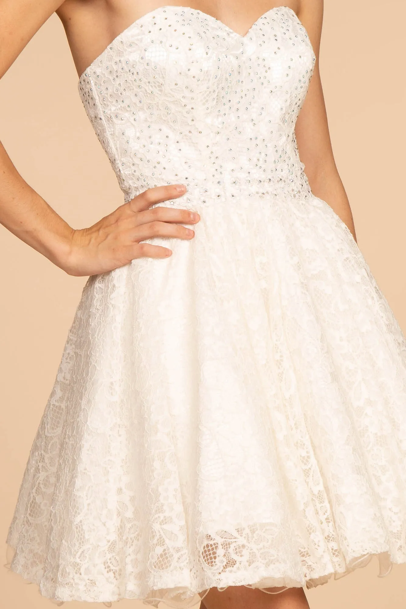 Elizabeth K - GS1611 - Strapless Sweetheart Lace Cocktail Dress - Short