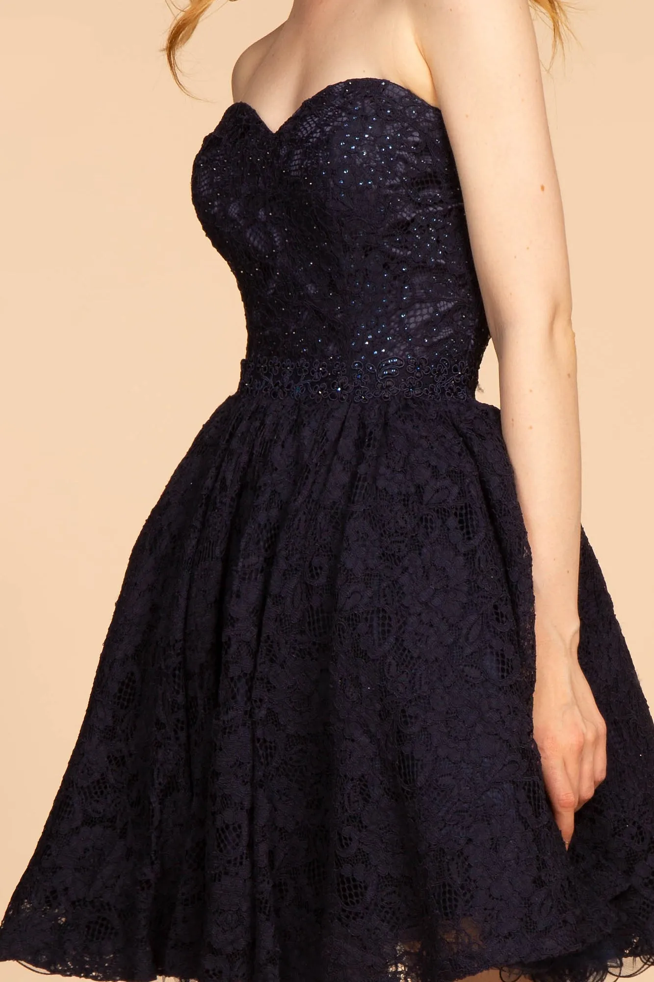 Elizabeth K - GS1611 - Strapless Sweetheart Lace Cocktail Dress - Short