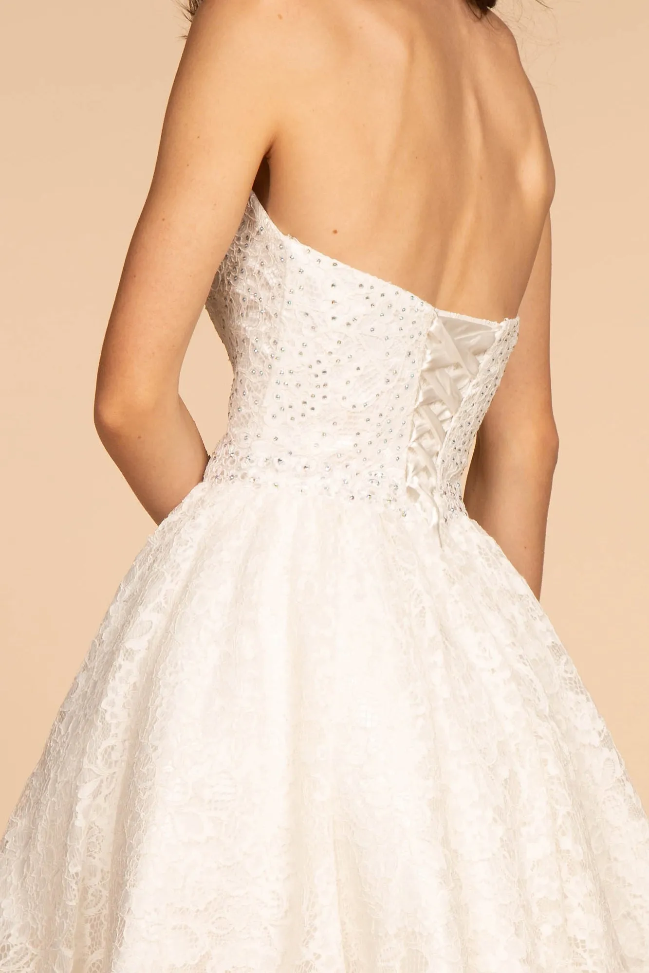 Elizabeth K - GS1611 - Strapless Sweetheart Lace Cocktail Dress - Short