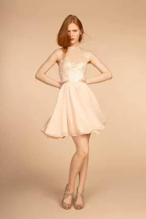 Elizabeth K - GS1621 - High-Neck Halter Cocktail Dress - Short