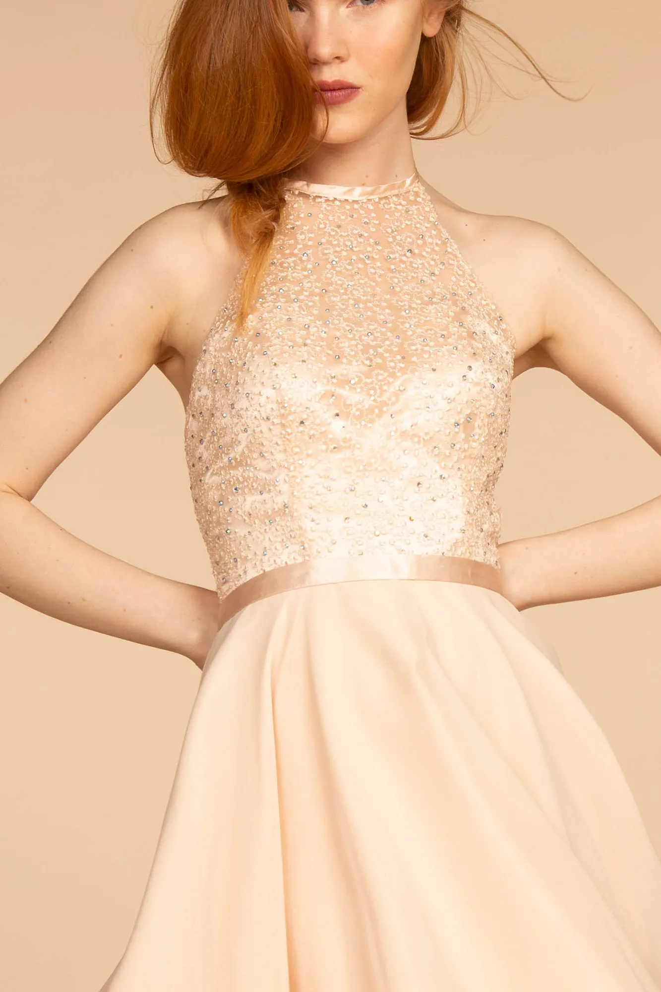 Elizabeth K - GS1621 - High-Neck Halter Cocktail Dress - Short