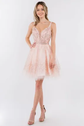 Elizabeth K - GS1965 - Jewel Accented V-Neck Cocktail Dress  - Short