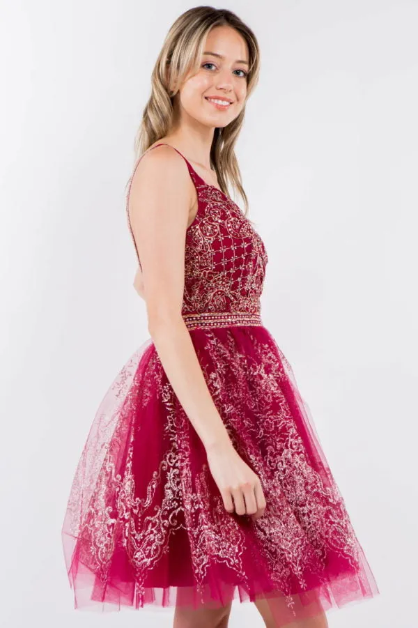 Elizabeth K - GS1965 - Jewel Accented V-Neck Cocktail Dress  - Short