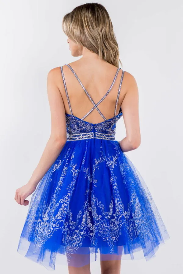 Elizabeth K - GS1965 - Jewel Accented V-Neck Cocktail Dress  - Short