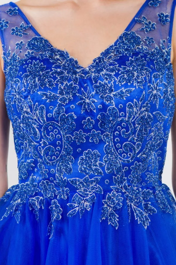Elizabeth K - GS1968 - Embellished Bodice V-Neck Tulle Short Cocktail Dress