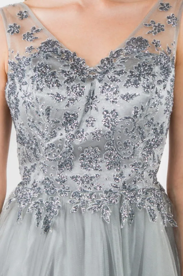Elizabeth K - GS1968 - Embellished Bodice V-Neck Tulle Short Cocktail Dress