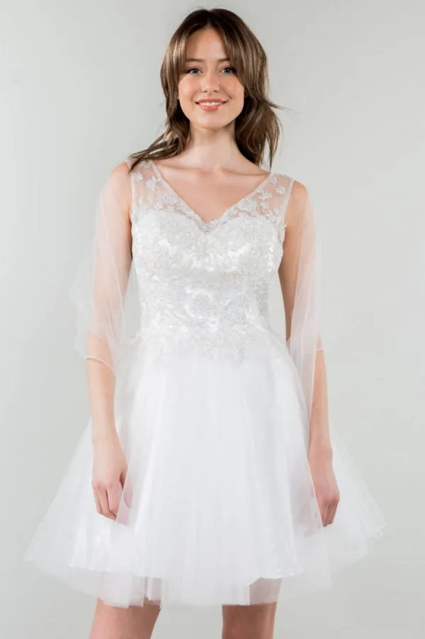 Elizabeth K - GS1968 - Embellished Bodice V-Neck Tulle Short Cocktail Dress
