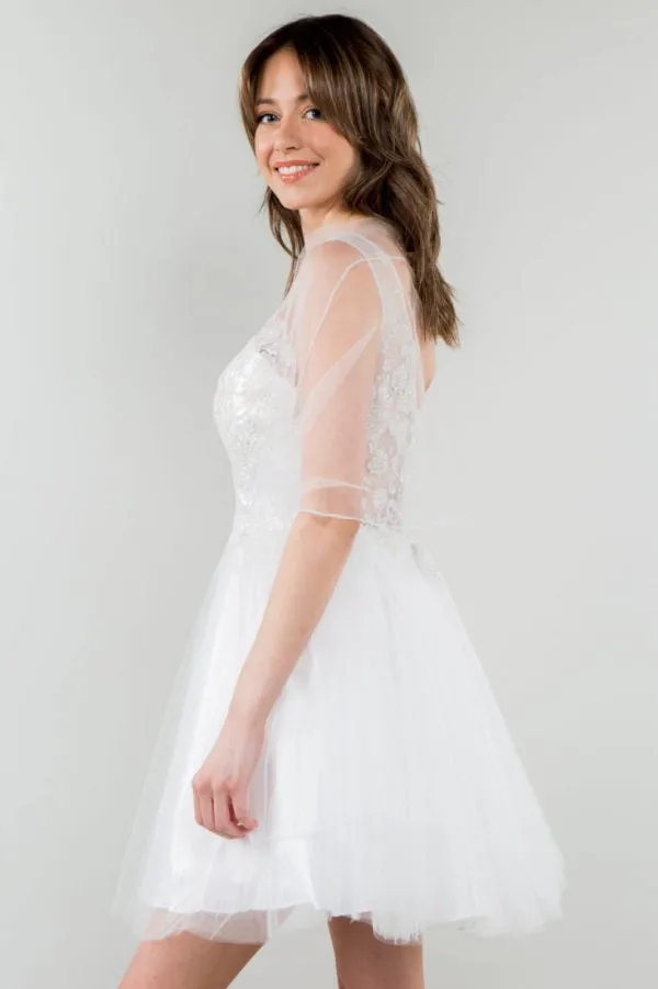 Elizabeth K - GS1968 - Embellished Bodice V-Neck Tulle Short Cocktail Dress
