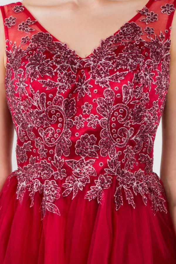 Elizabeth K - GS1968 - Embellished Bodice V-Neck Tulle Short Cocktail Dress