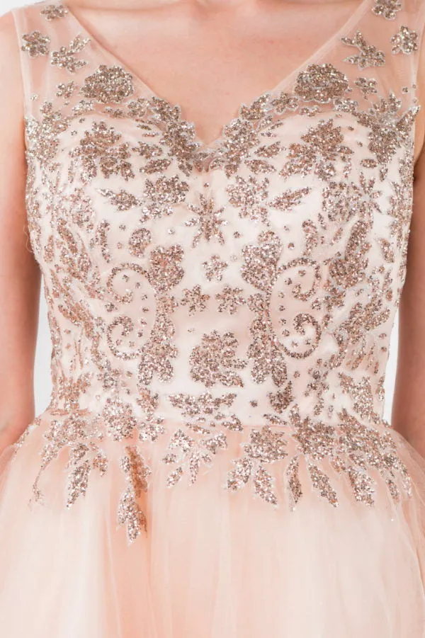 Elizabeth K - GS1968 - Embellished Bodice V-Neck Tulle Short Cocktail Dress