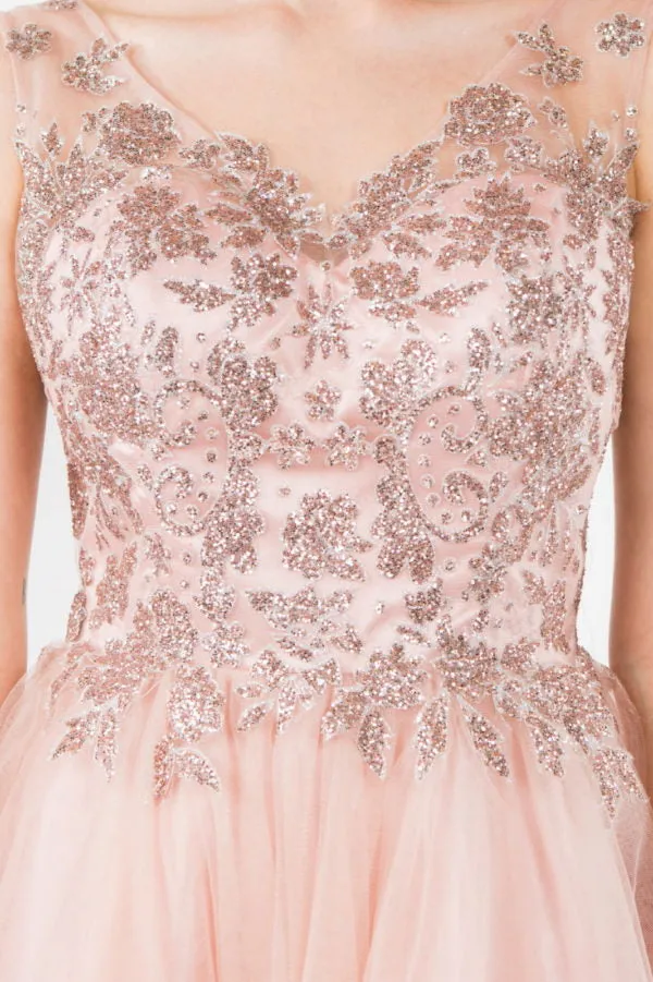 Elizabeth K - GS1968 - Embellished Bodice V-Neck Tulle Short Cocktail Dress