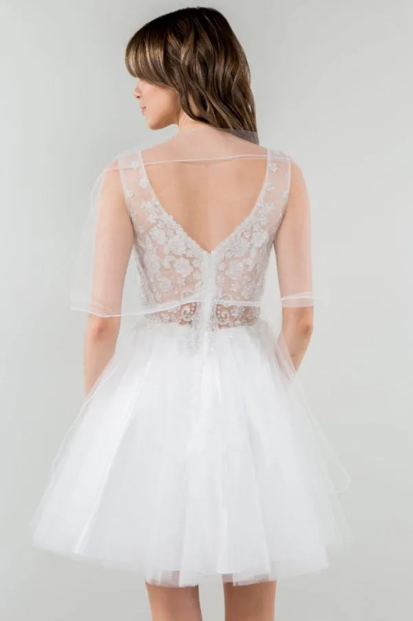 Elizabeth K - GS1968 - Embellished Bodice V-Neck Tulle Short Cocktail Dress
