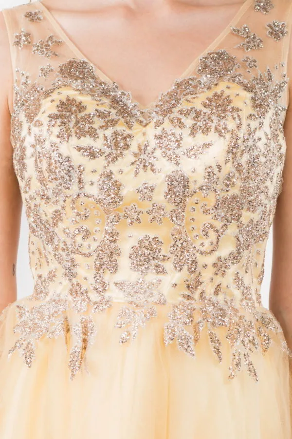 Elizabeth K - GS1968 - Embellished Bodice V-Neck Tulle Short Cocktail Dress