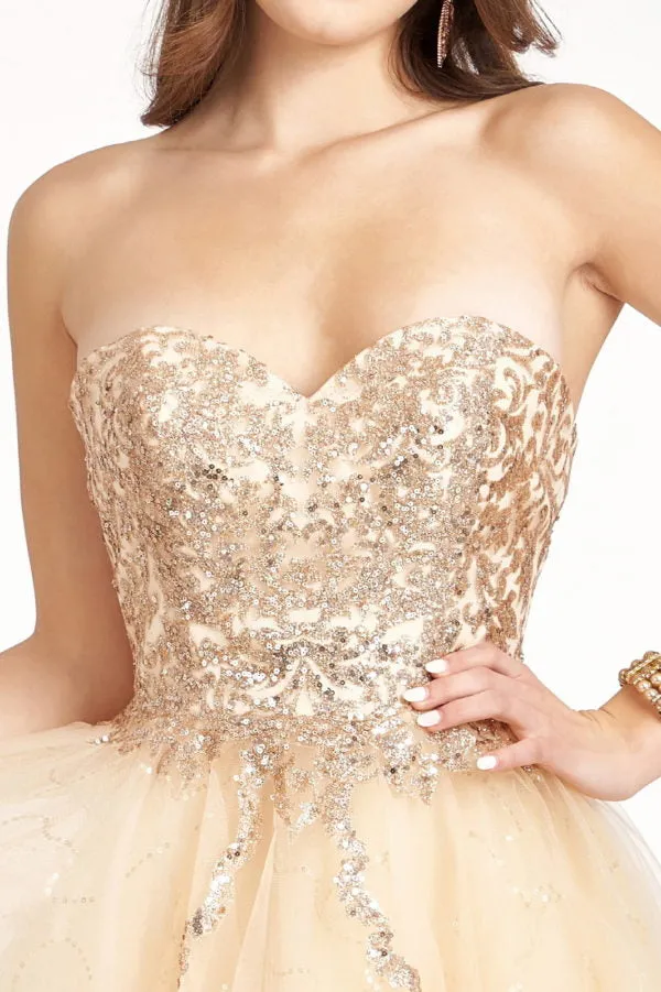 Elizabeth K - GS1980 - Glitter and Sequin Sweetheart Cocktail Dress  - Short