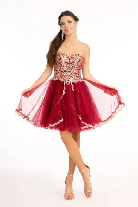 Elizabeth K - GS1980 - Glitter and Sequin Sweetheart Cocktail Dress  - Short