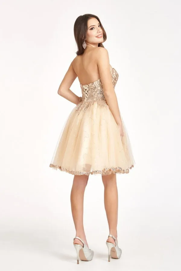 Elizabeth K - GS1980 - Glitter and Sequin Sweetheart Cocktail Dress  - Short