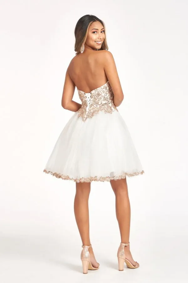 Elizabeth K - GS1980 - Glitter and Sequin Sweetheart Cocktail Dress  - Short