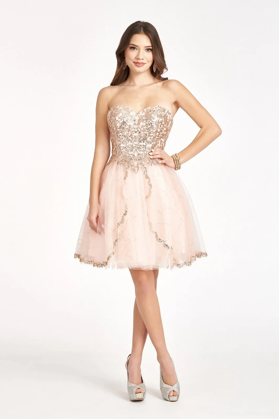 Elizabeth K - GS1980 - Glitter and Sequin Sweetheart Cocktail Dress  - Short