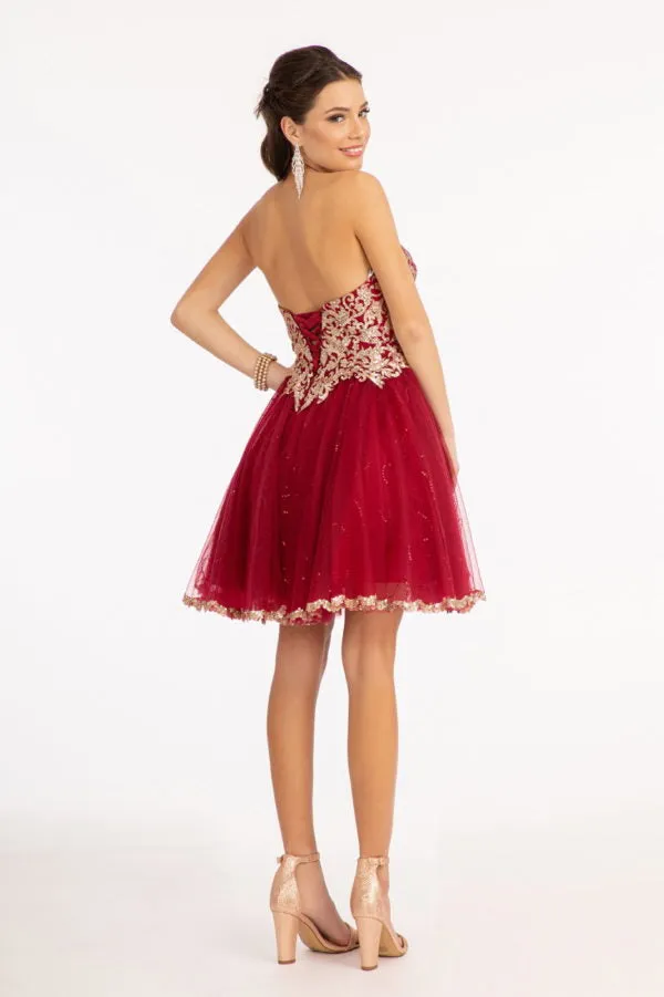 Elizabeth K - GS1980 - Glitter and Sequin Sweetheart Cocktail Dress  - Short