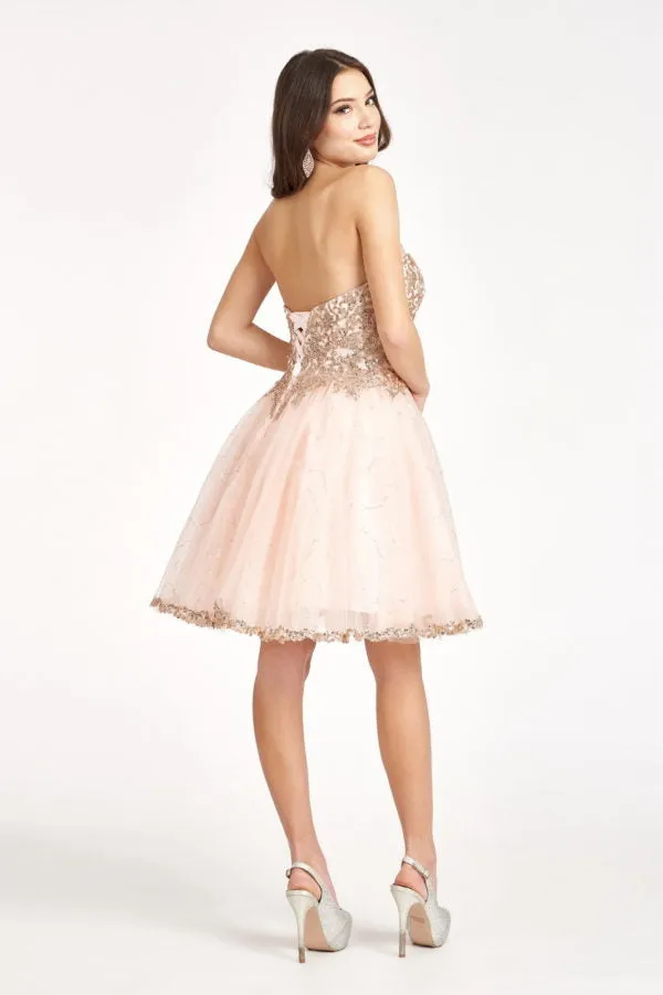 Elizabeth K - GS1980 - Glitter and Sequin Sweetheart Cocktail Dress  - Short