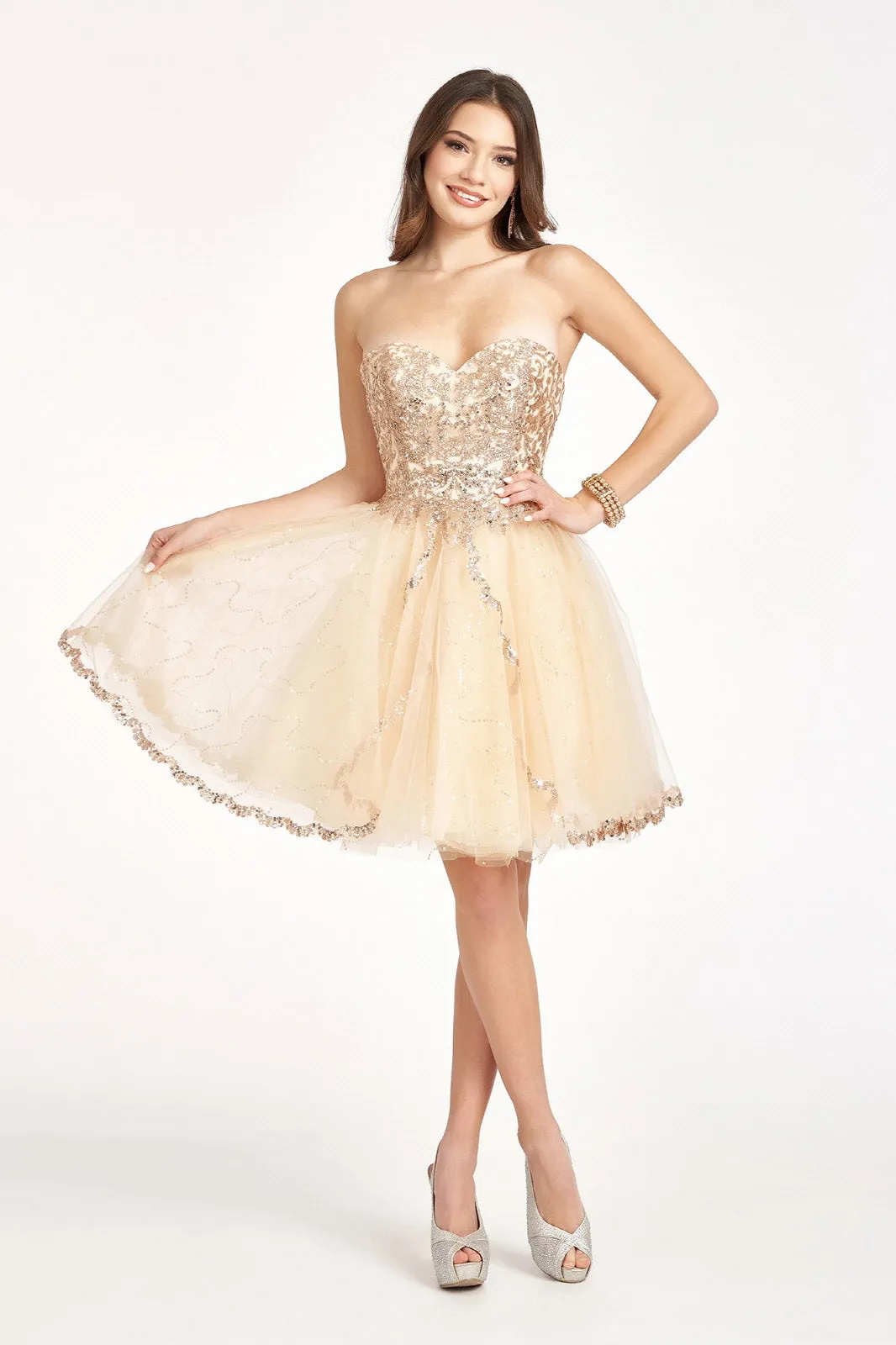 Elizabeth K - GS1980 - Glitter and Sequin Sweetheart Cocktail Dress  - Short
