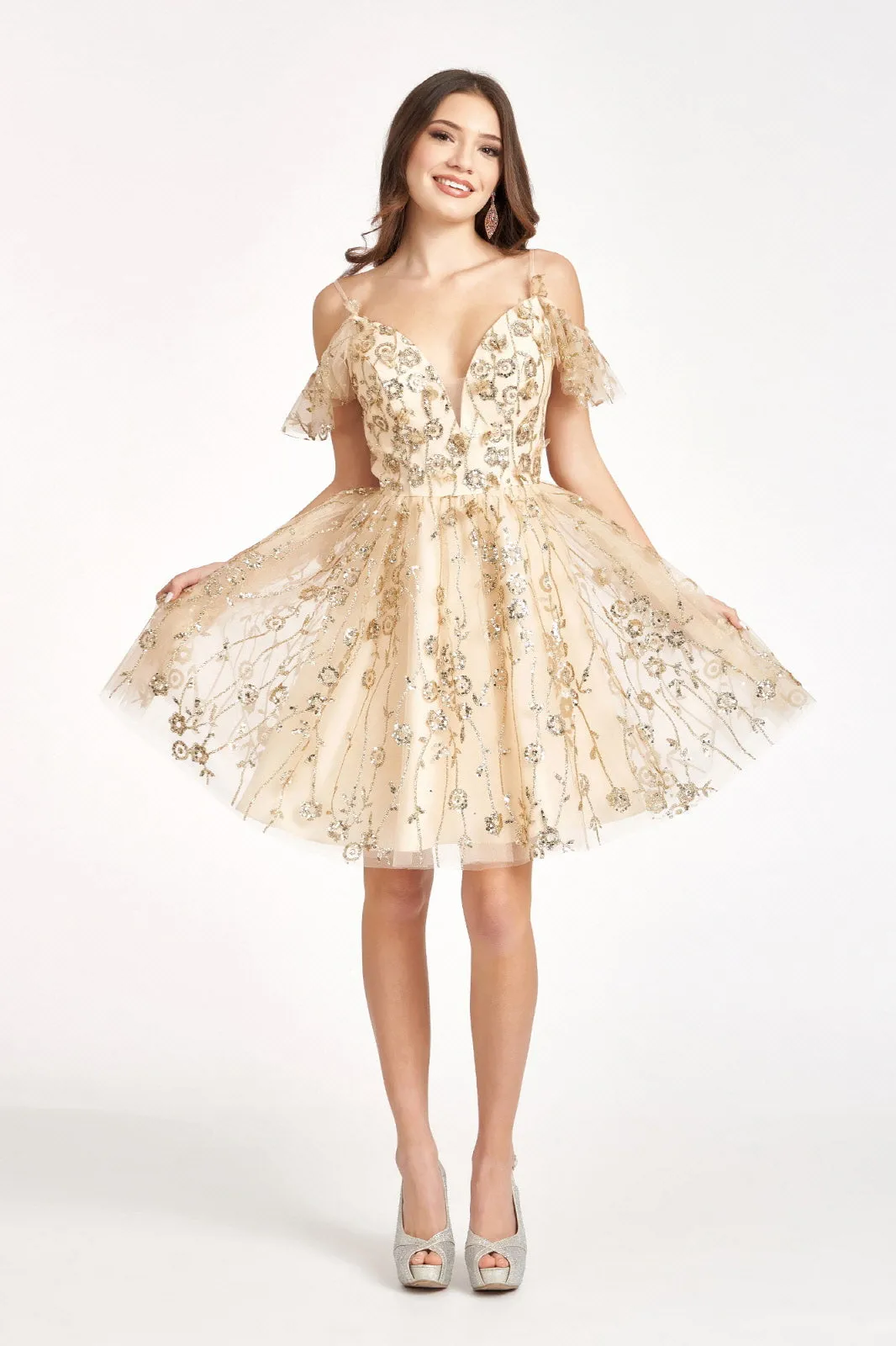 Elizabeth K - GS1996 - 3D Floral Applique Sweetheart Cocktail Dress  - Short