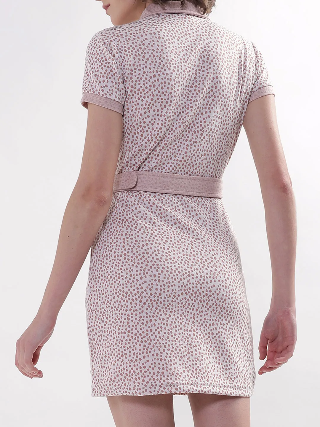 Elle Women Peach Printed Collar Dress