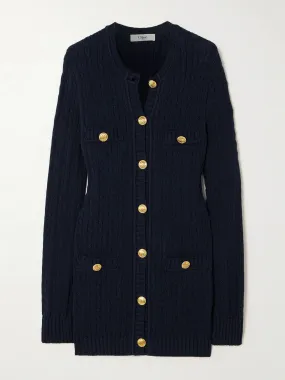 Embellished cable-knit cotton cardigan