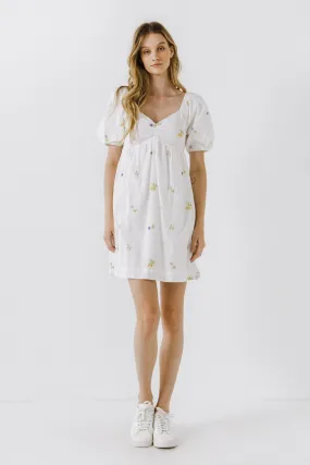 Embroidery Babydoll Mini Dress
