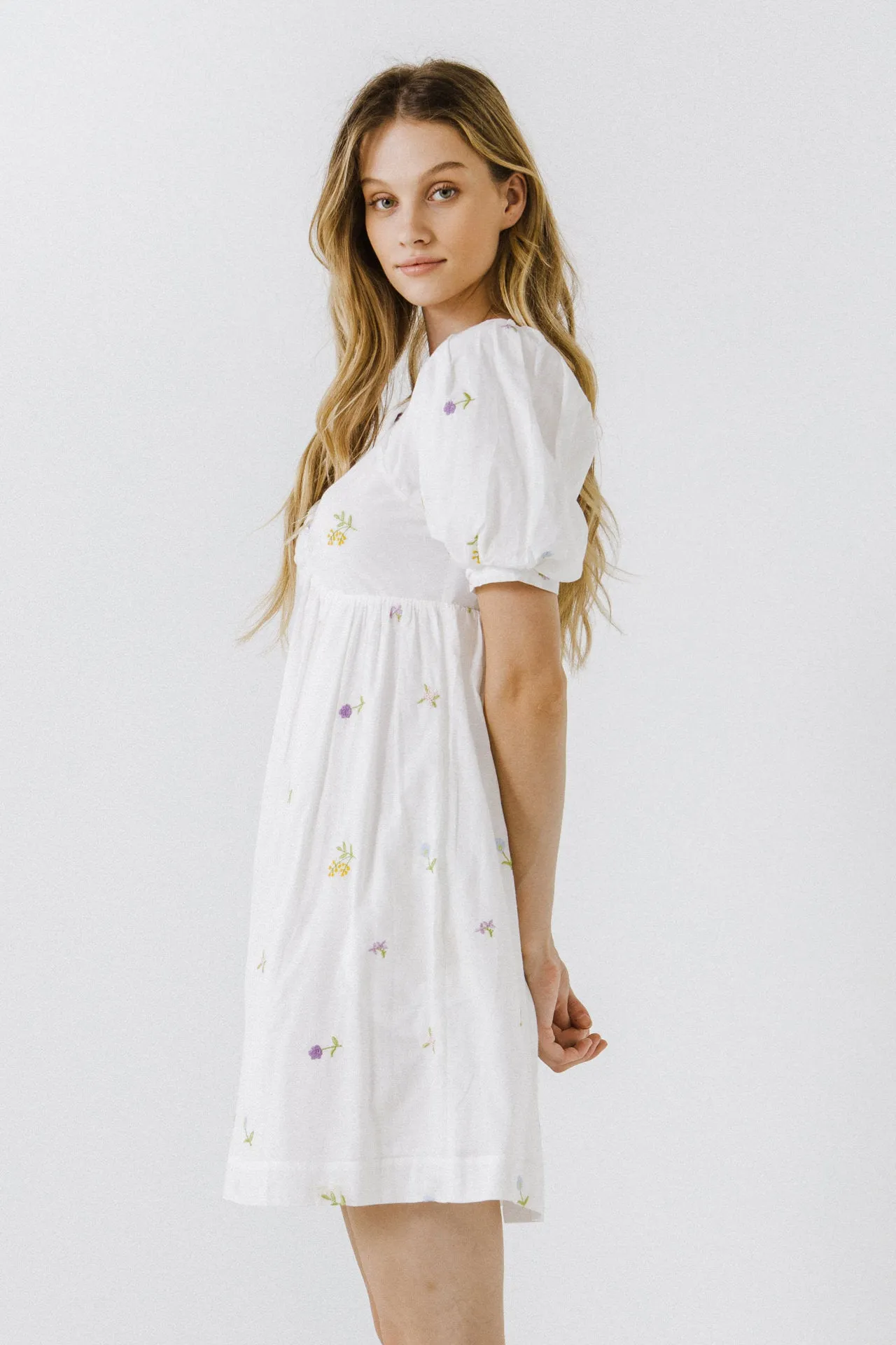 Embroidery Babydoll Mini Dress