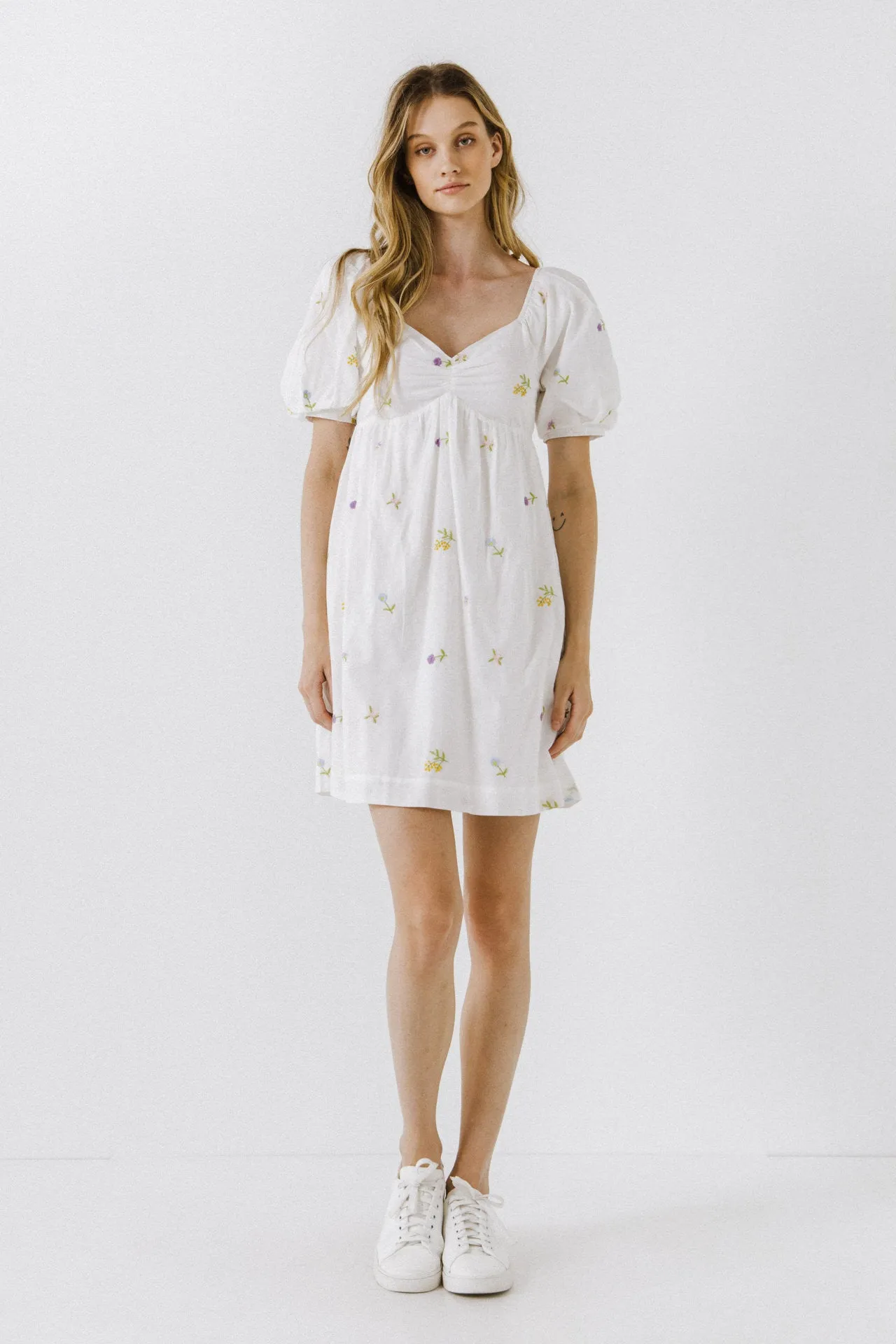 Embroidery Babydoll Mini Dress