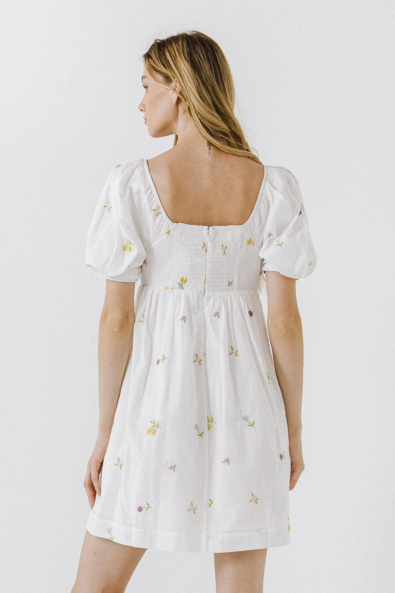 Embroidery Babydoll Mini Dress