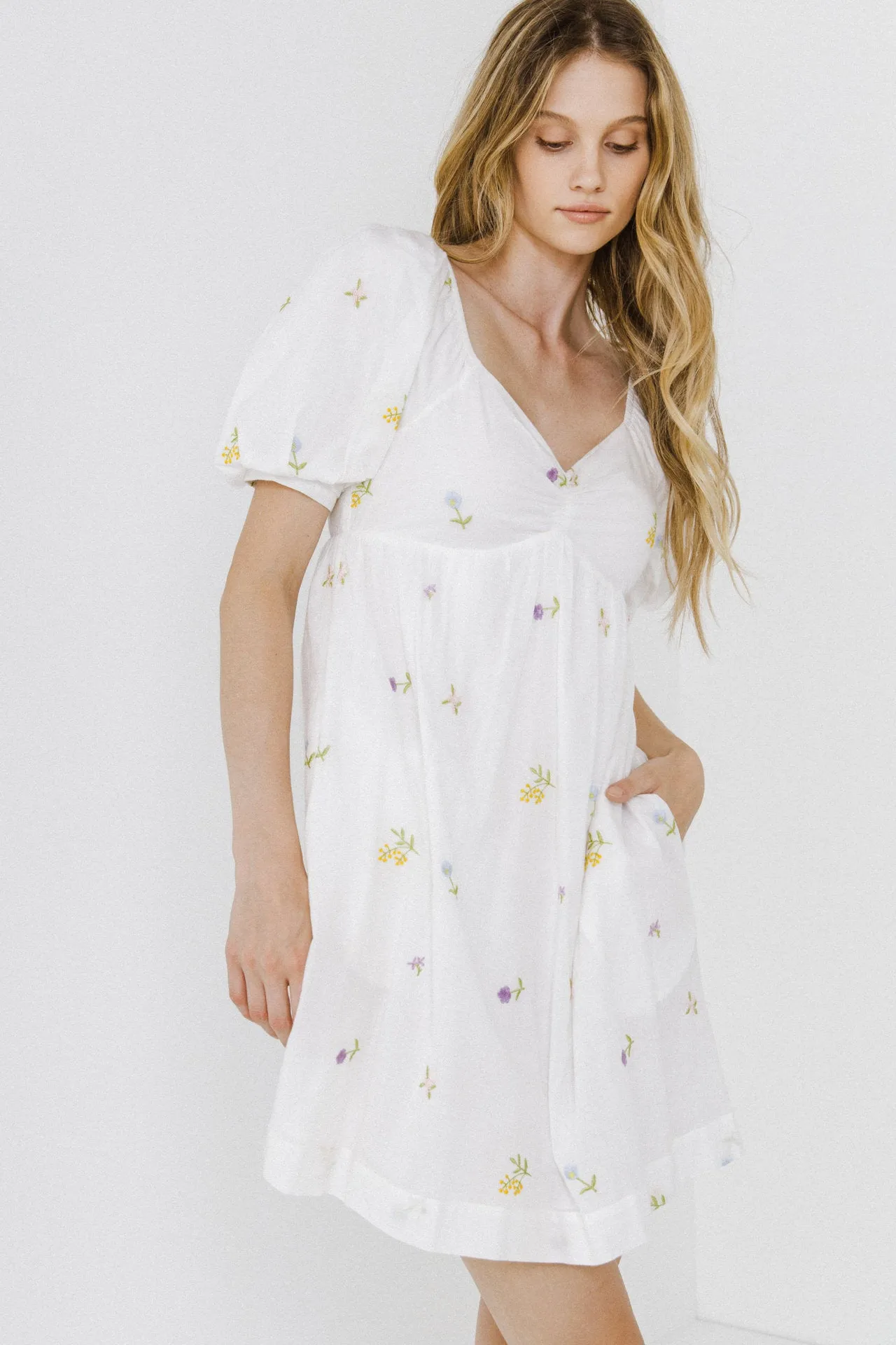 Embroidery Babydoll Mini Dress