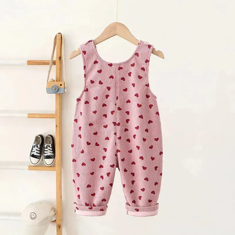 Fashion Girls Heart Printing Corduroy Overalls Baby girl Romper Jumpsuit