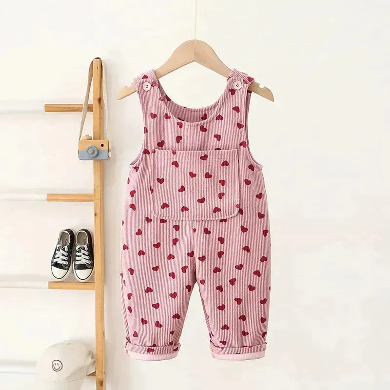 Fashion Girls Heart Printing Corduroy Overalls Baby girl Romper Jumpsuit