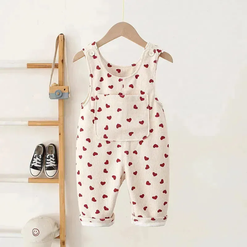 Fashion Girls Heart Printing Corduroy Overalls Baby girl Romper Jumpsuit