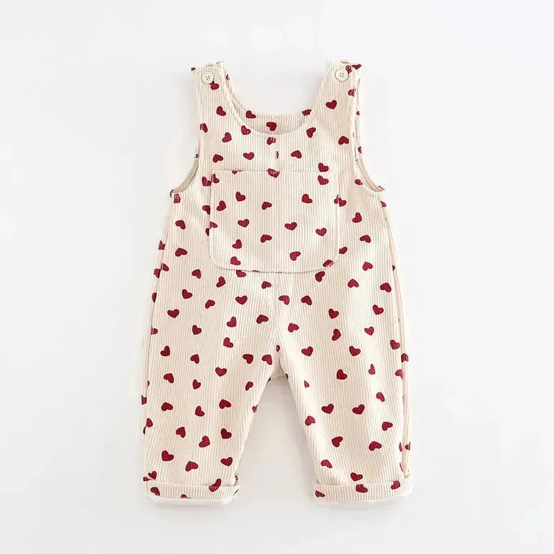 Fashion Girls Heart Printing Corduroy Overalls Baby girl Romper Jumpsuit