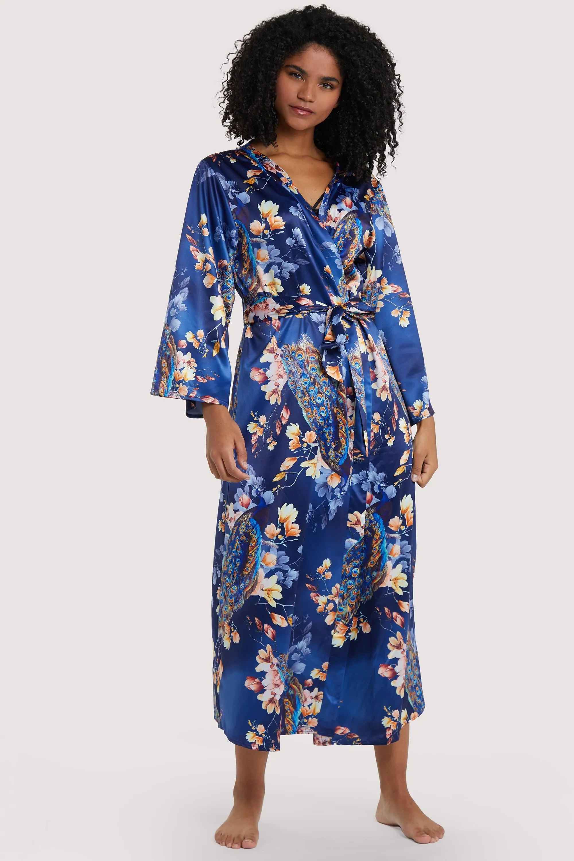 FFFB Peacock Print Satin Robe