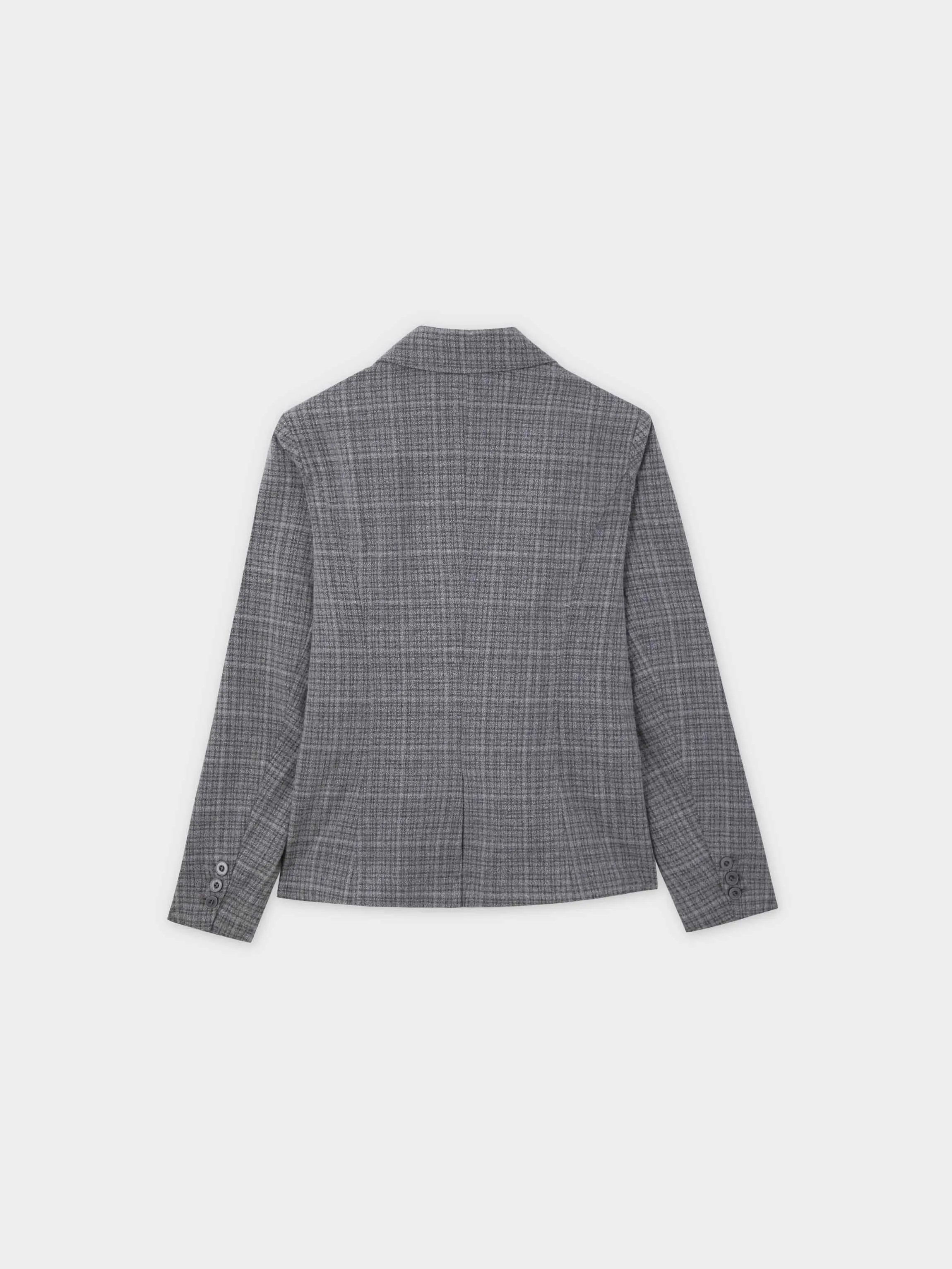 Fitted Blazer-Grey Plaid