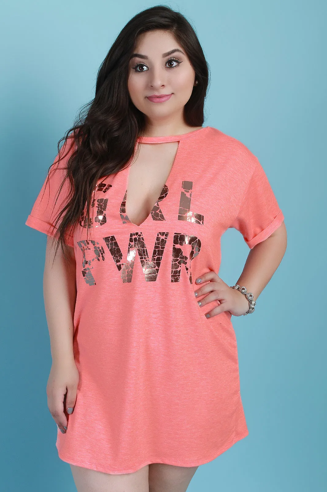 Girl Power Round Neck V-Cut Out Mini Dress
