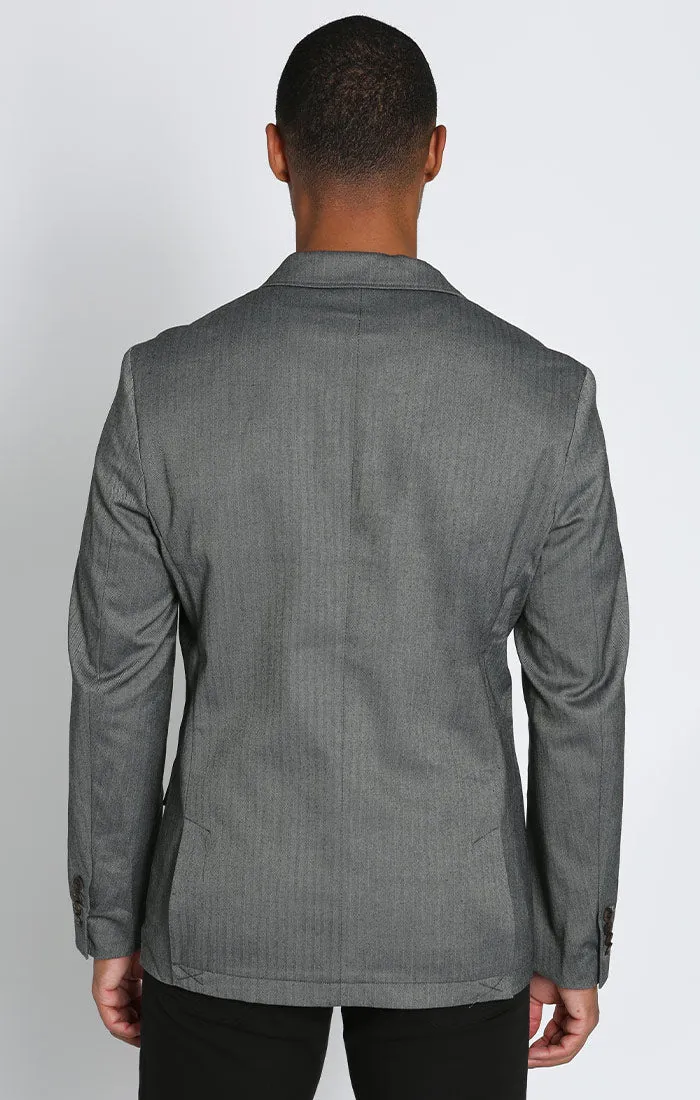 Grey Rayon Blend Stretch Herringbone Blazer