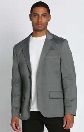 Grey Rayon Blend Stretch Herringbone Blazer