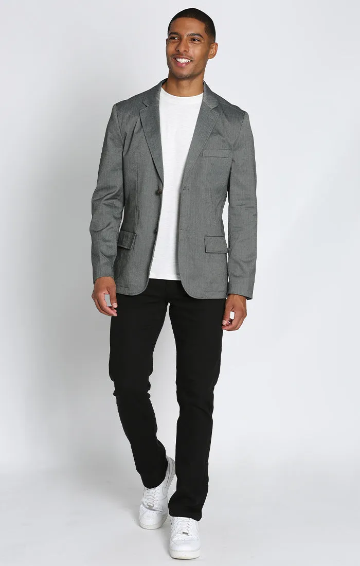 Grey Rayon Blend Stretch Herringbone Blazer