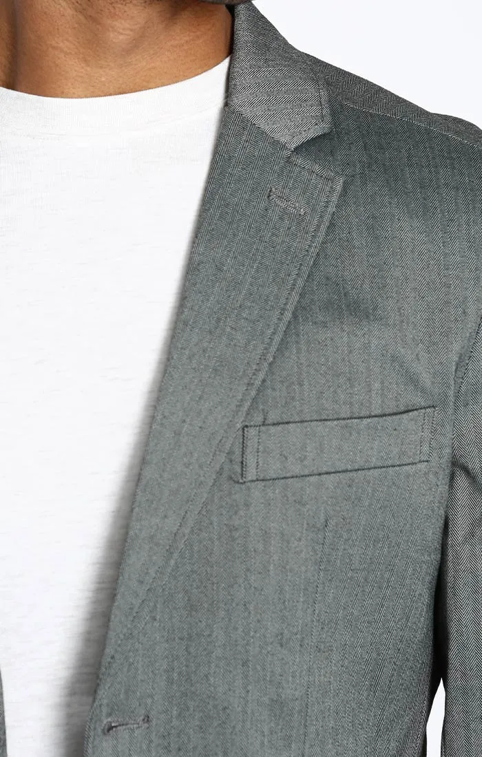 Grey Rayon Blend Stretch Herringbone Blazer