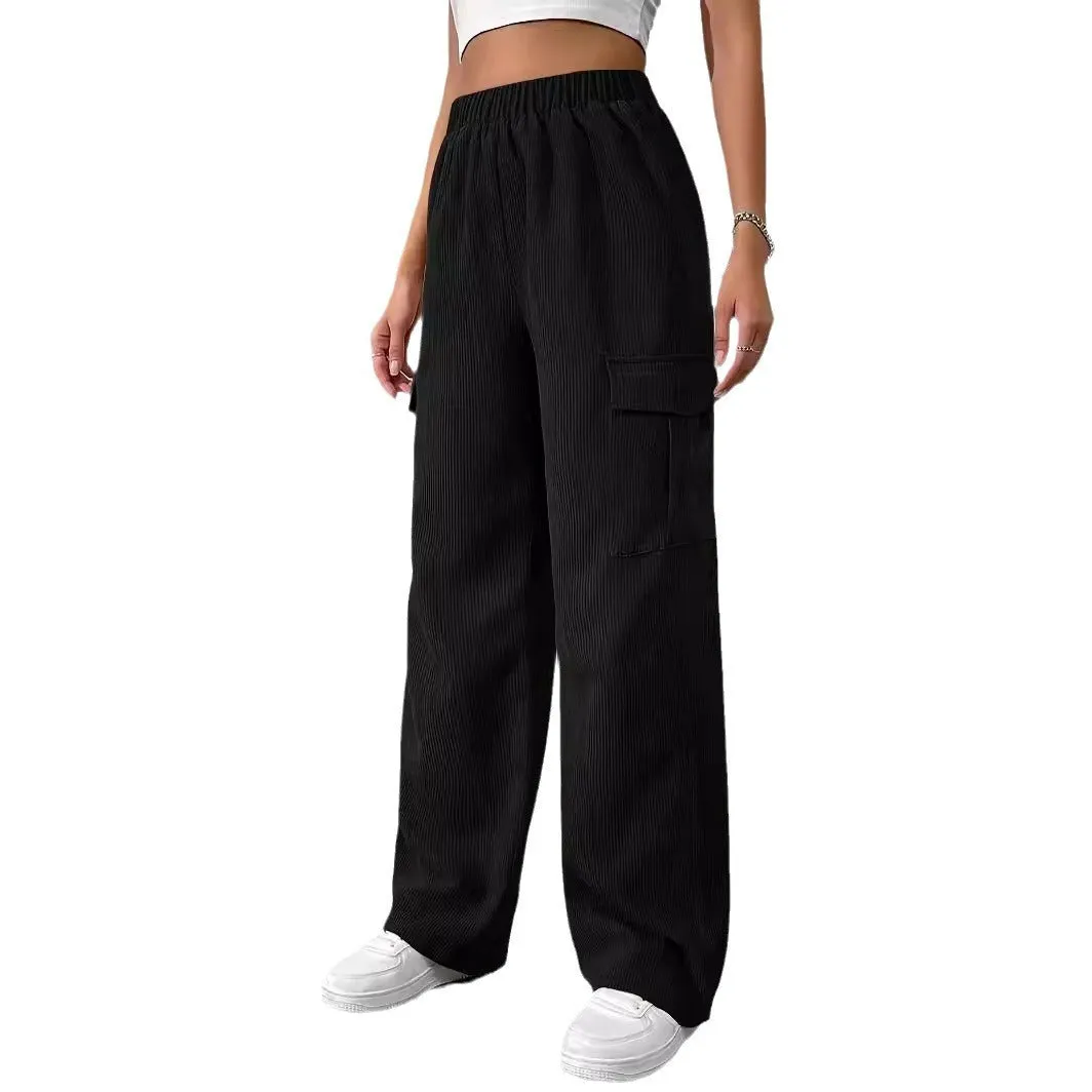 Ivyshape | Casual Corduroy Wide-Leg Overalls with Loose Elastic Waist