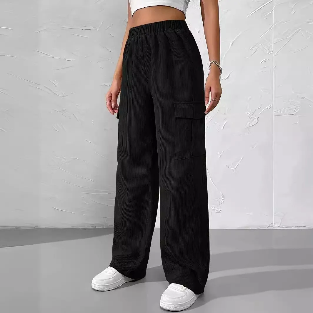 Ivyshape | Casual Corduroy Wide-Leg Overalls with Loose Elastic Waist