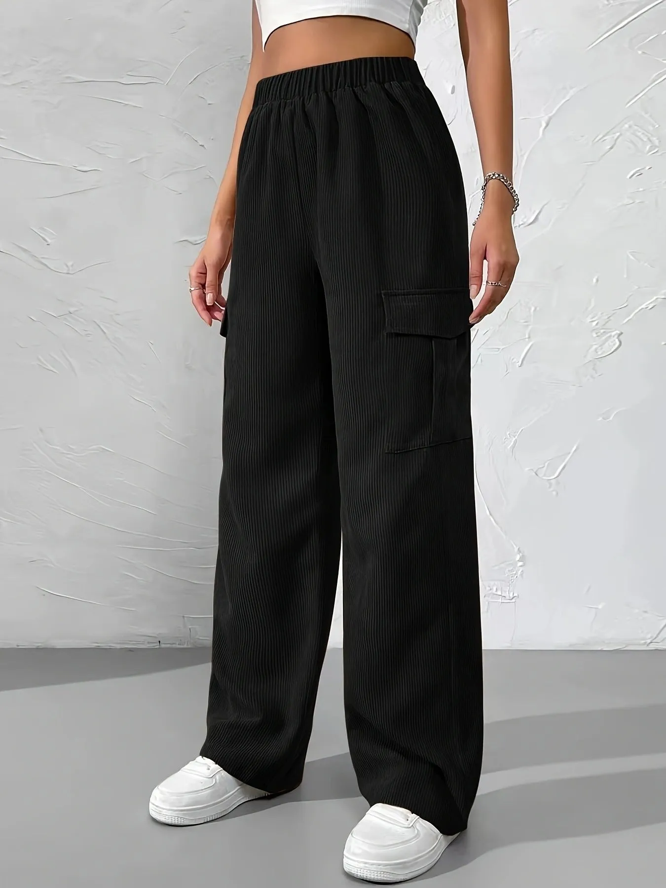 Ivyshape | Casual Corduroy Wide-Leg Overalls with Loose Elastic Waist
