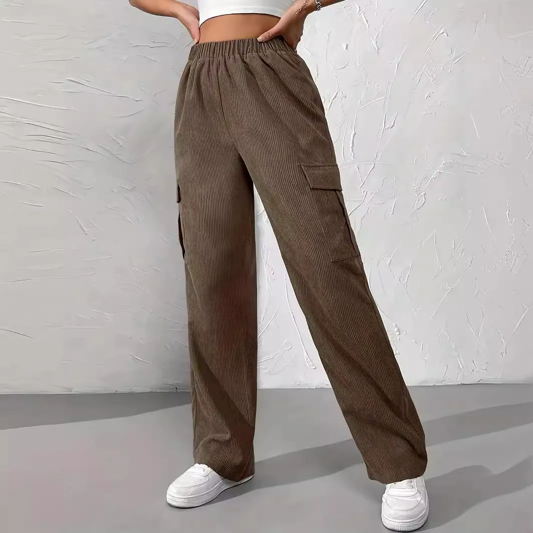 Ivyshape | Casual Corduroy Wide-Leg Overalls with Loose Elastic Waist