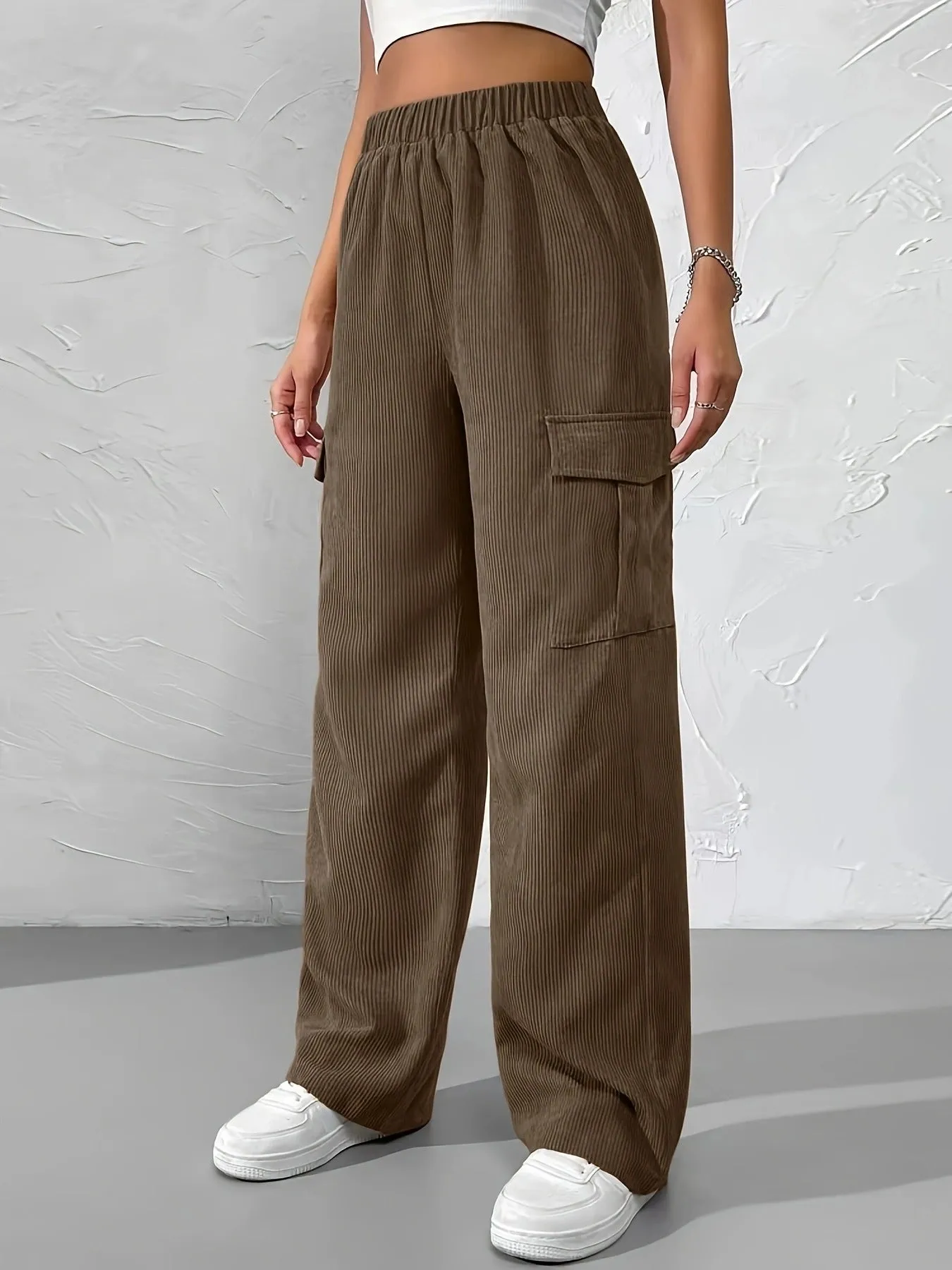 Ivyshape | Casual Corduroy Wide-Leg Overalls with Loose Elastic Waist